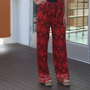 Red wide leg printed pants